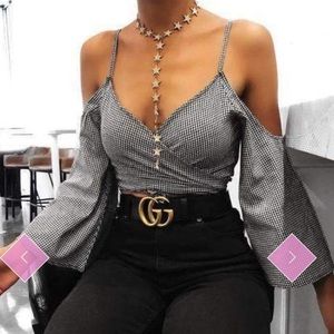 Off-Sholder Bell Sleeve Front Tie Top